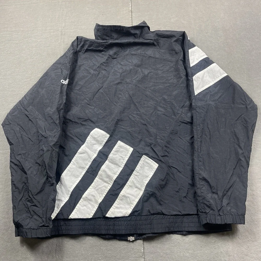 VTG Adidas Windbreaker‎ Jacket Mens Medium Retro Zip Up 90s Stripe Lined Black